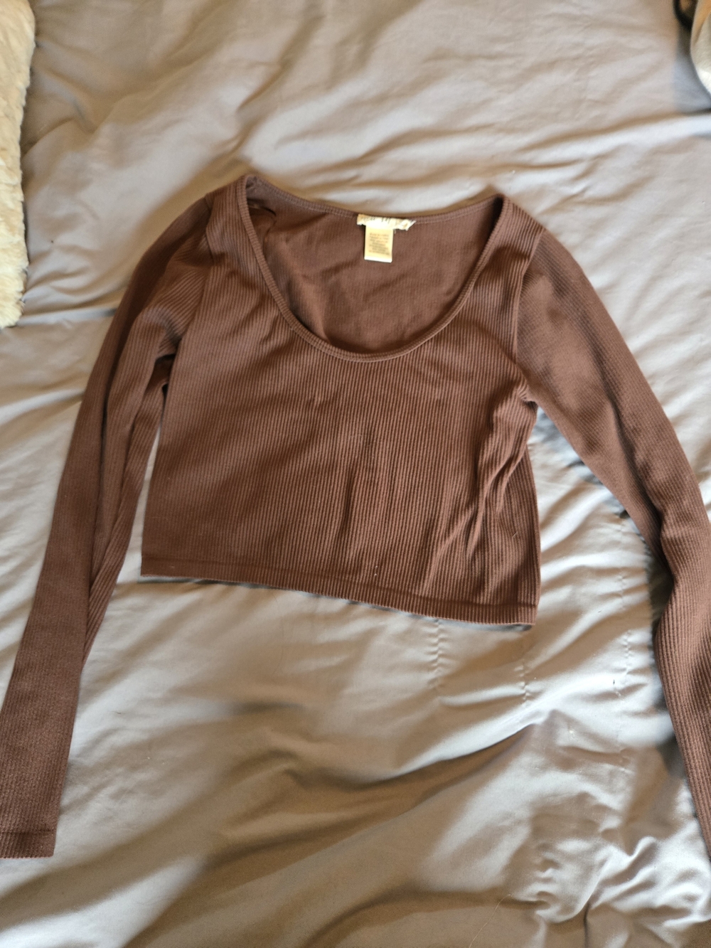 Source Unknown Ribbed Scoop-Neck Crop Top - Brown